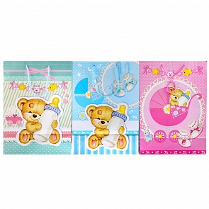 Пакет подарочный для новорожденных, глянцевый, размер 33 х 46 х 20 см. (Веселый Праздник, CLRBG-INF-03 (12)sim)